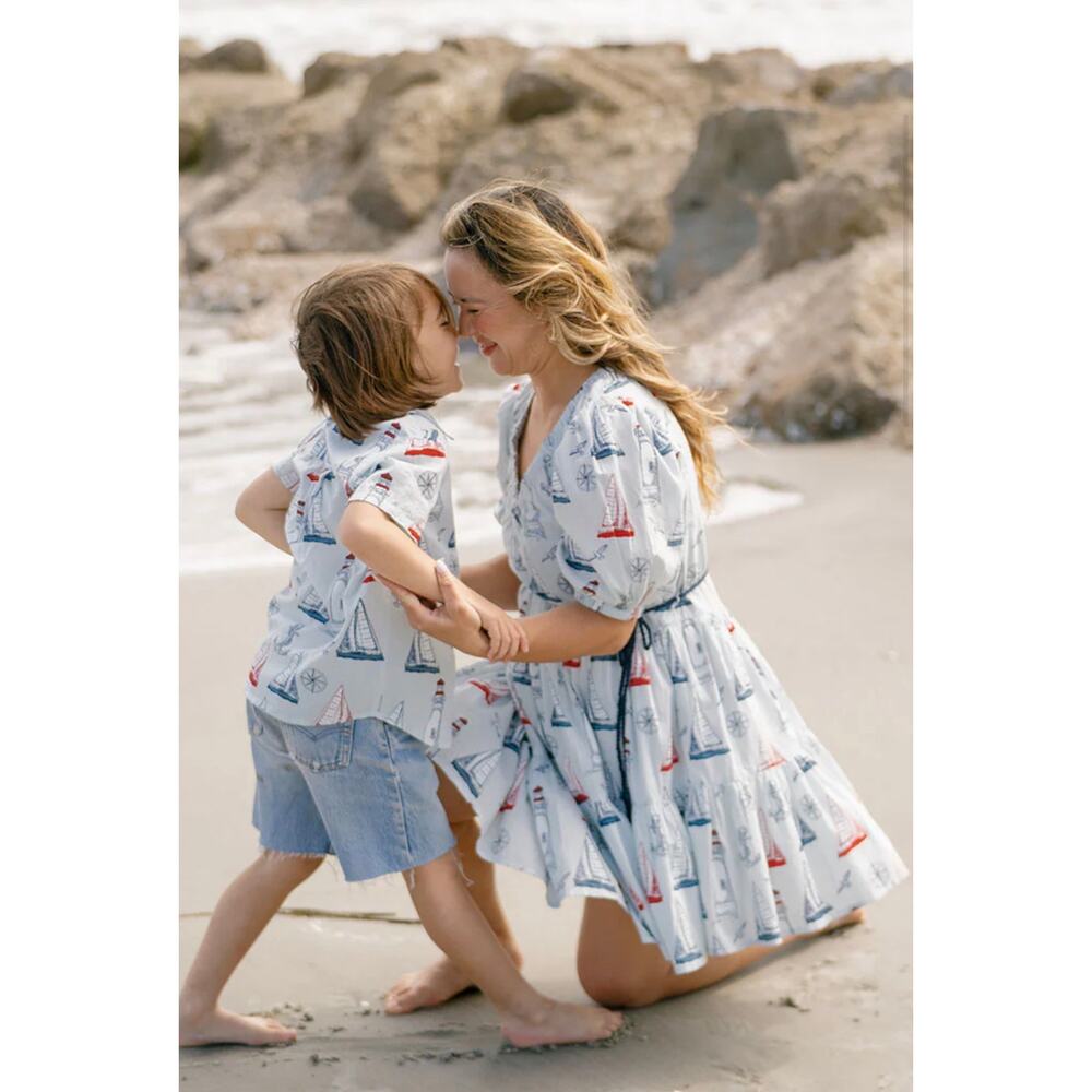 Pink Chicken The Emily Dress Tie Waist in Nautical Adventure Size XL - Picture 3 of 11